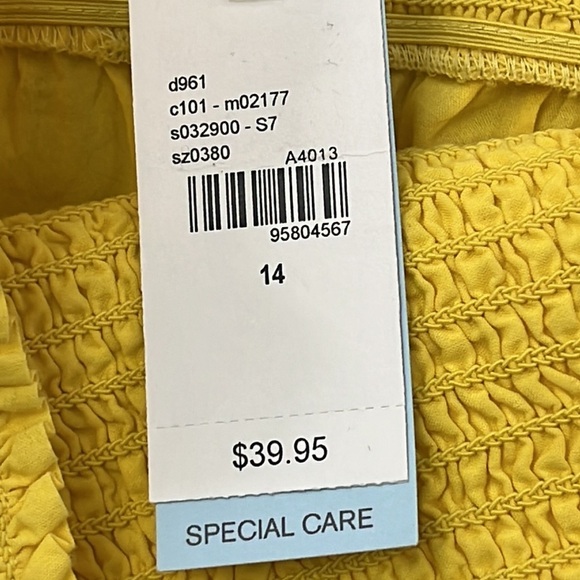 NWT Lane Bryant 14,Yellow Strapless Smocked 100% Cotton Feminine Bohemian Blouse - Picture 6 of 14